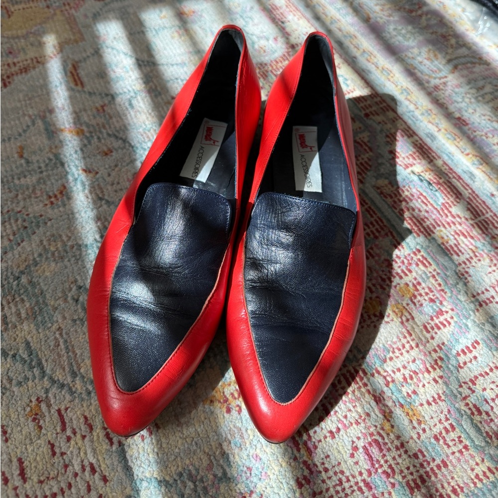 Genuine leather Orange and Navy loafers